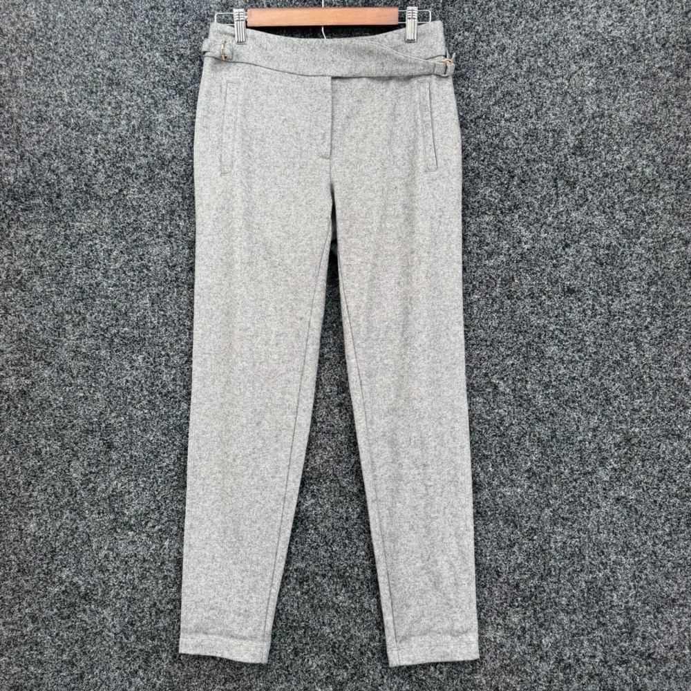 J.McLaughlin Gray Wool Blend Tapered Trousers Side Buckle Pants Size 4